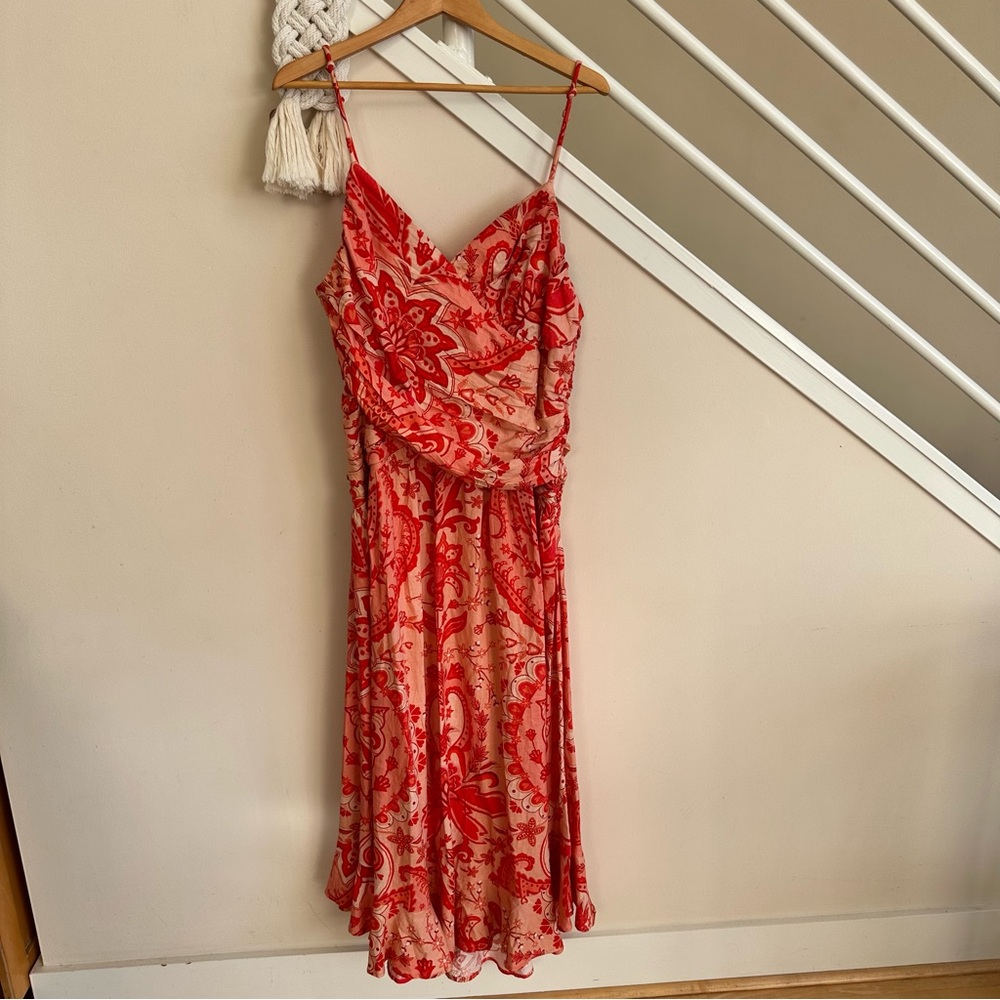 FARM RIO Jaipur Paisley Crossover Linen Blend Maxi Sundress Red Orange Sze L NWT - Picture 8 of 16